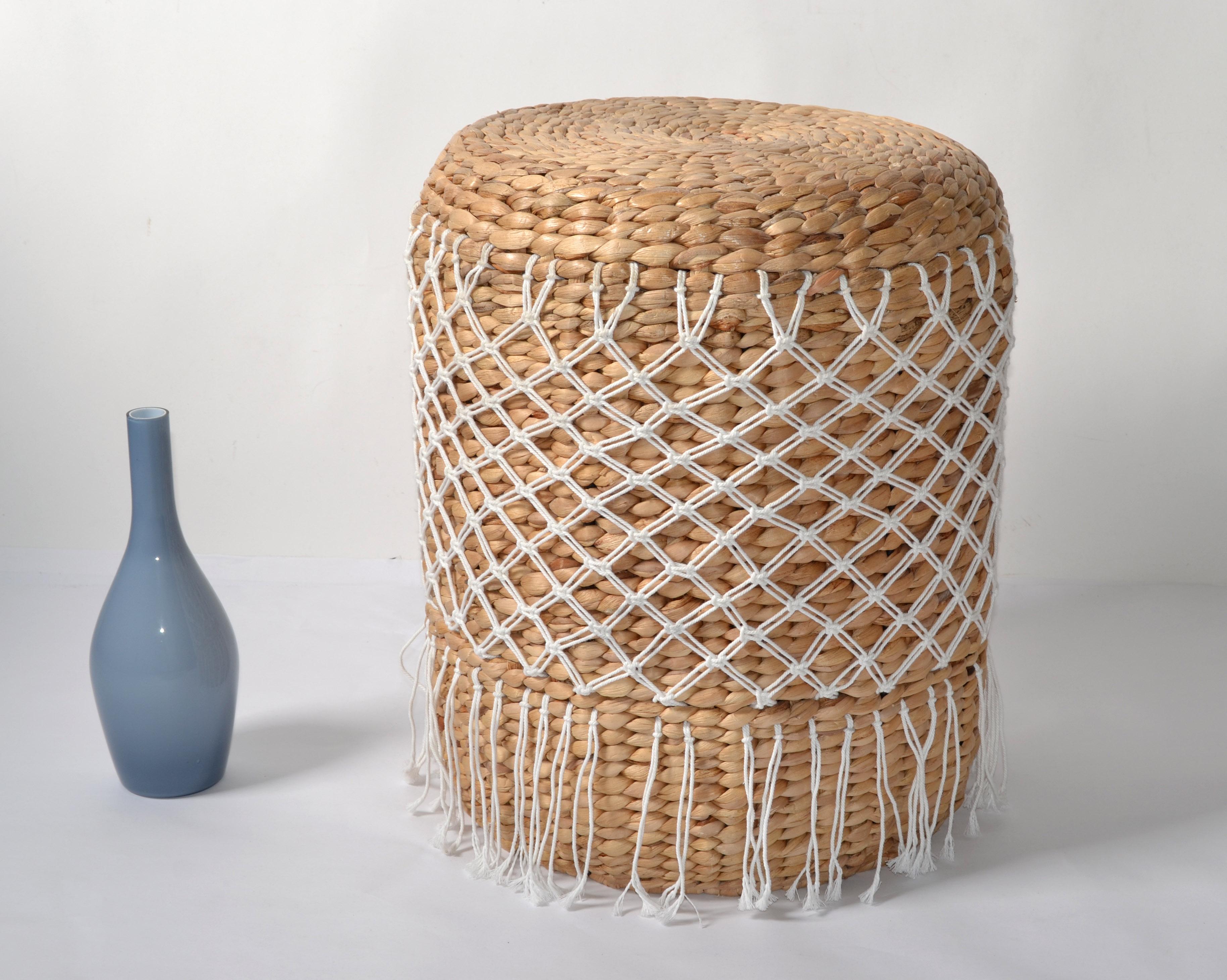 Native American Vintage Apache Round Handwoven Rattan Natural Fiber Drum Side Drink Table Stool