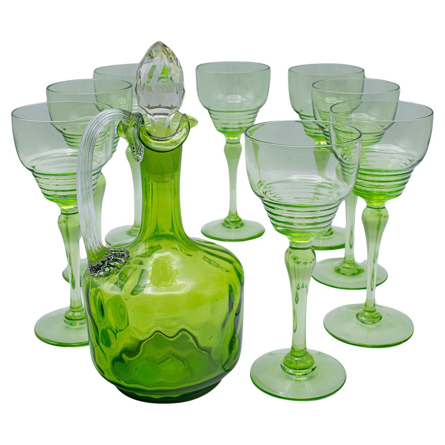 Juego Vintage de Aperitivo, Inglés, Aguamanil, Copas de Vino, Art Decó, Circa 1930