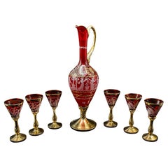 Juego de Aperitivo Vintage, Italiano, Vidrio Artístico, Aguamanil, Copas de Vino, Circa 1970