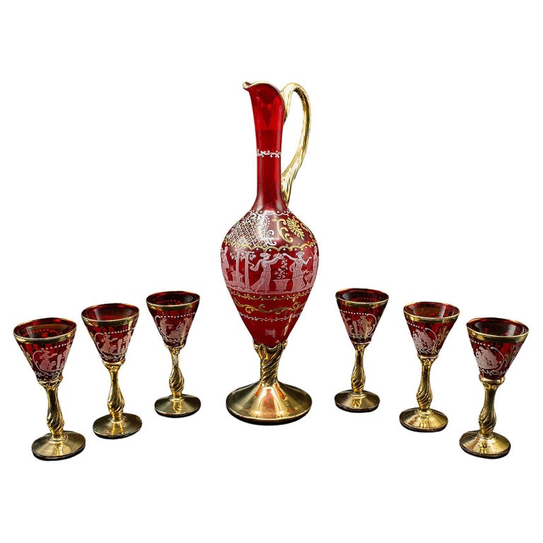 Vintage Aperitif Serving Set, Italian, Art Glass, Ewer, Wine Glasses, Circa  1970 For Sale at 1stDibs