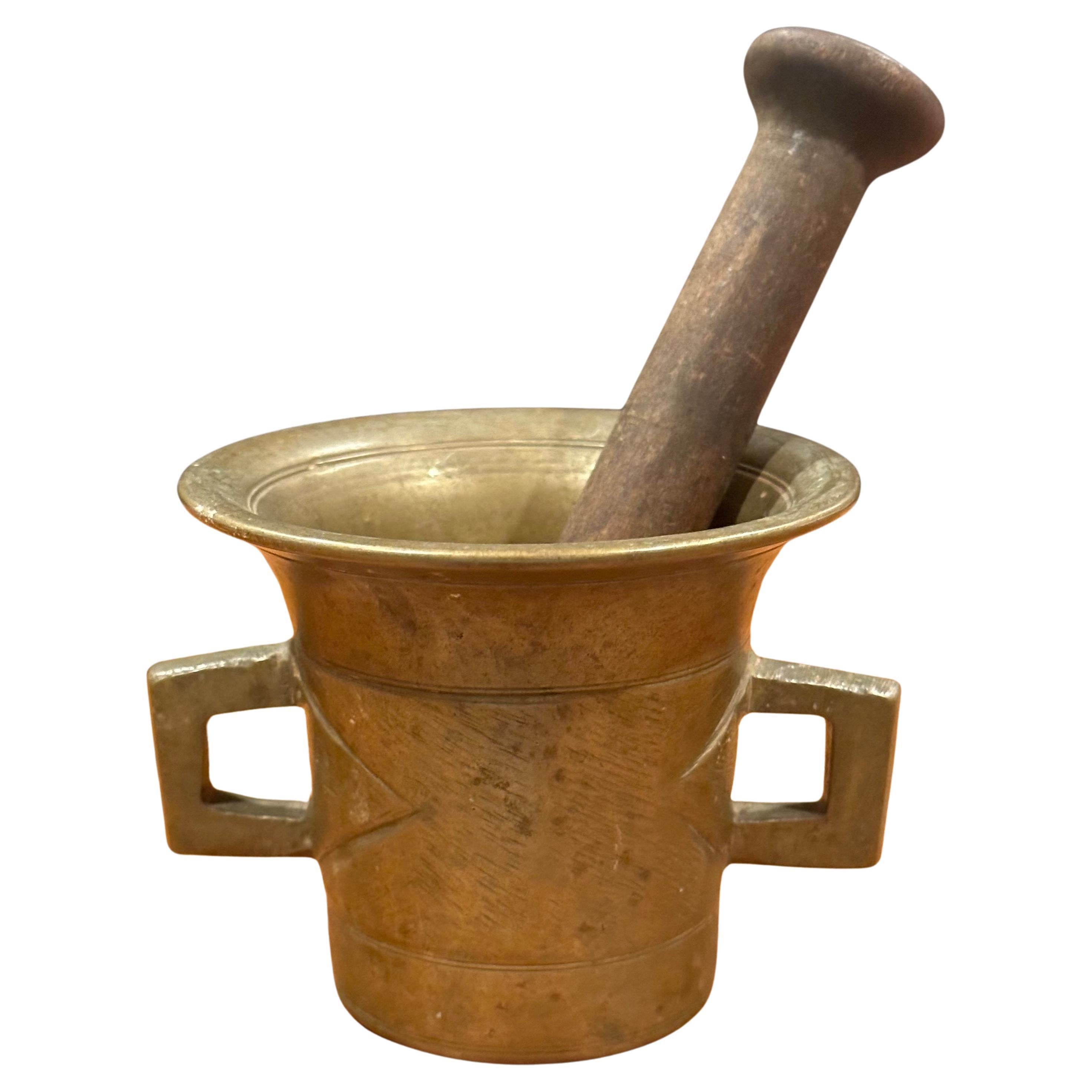 Vintage Apothecary Bronze Mortar and Wood Pestle  For Sale 8
