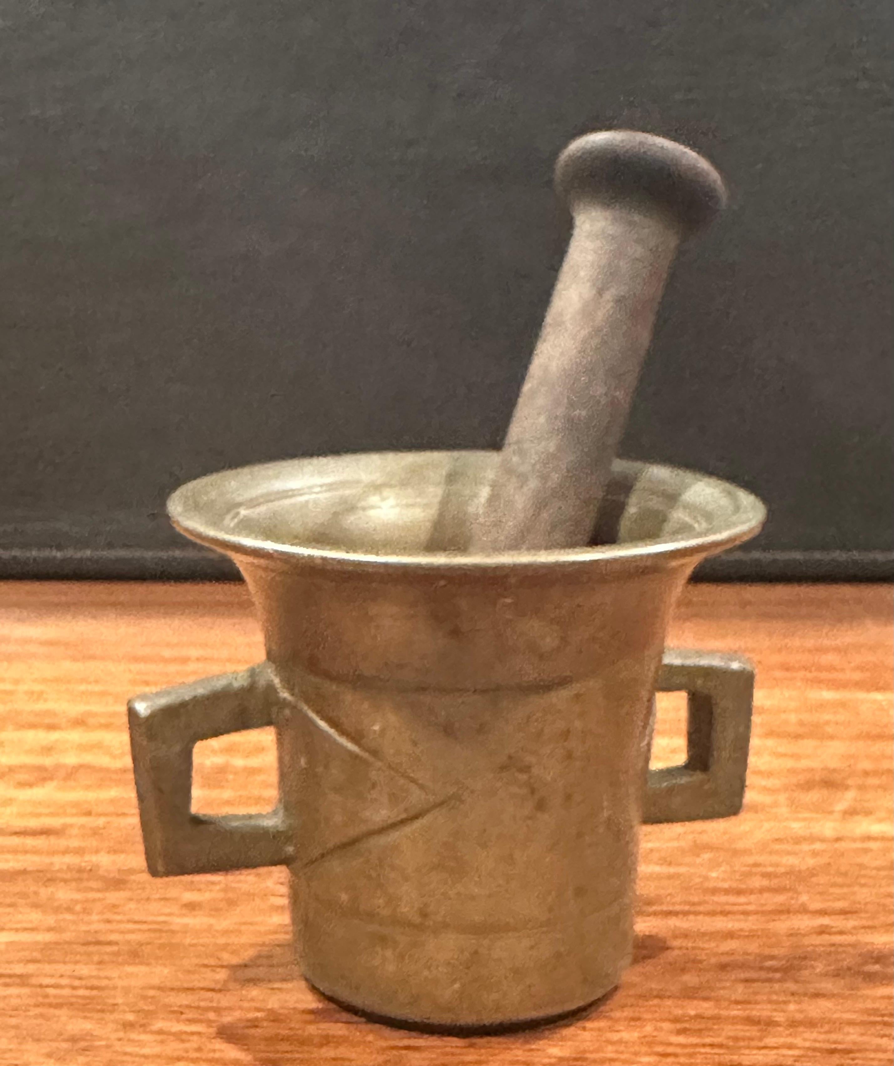 20th Century Vintage Apothecary Bronze Mortar and Wood Pestle  For Sale