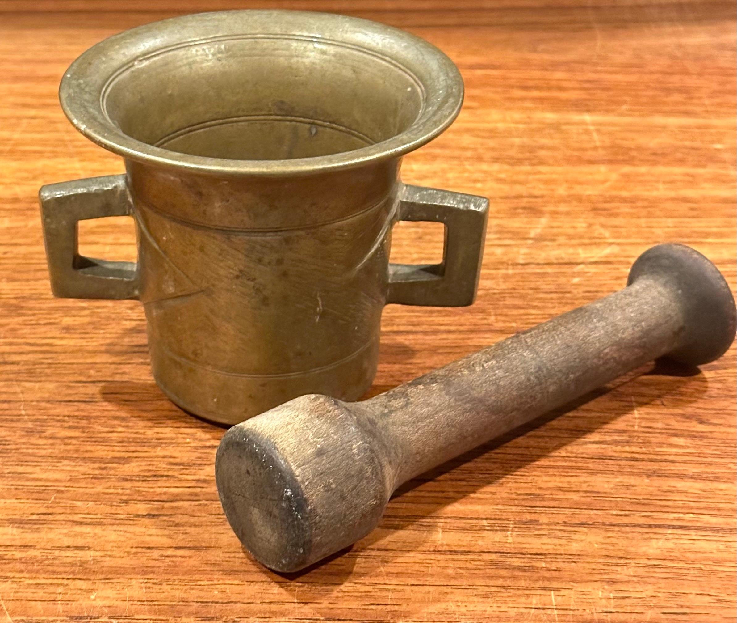 Vintage Apothecary Bronze Mortar and Wood Pestle  For Sale 1