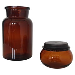 Vintage Apothecary jar in amber glass, Belgium 1950s
