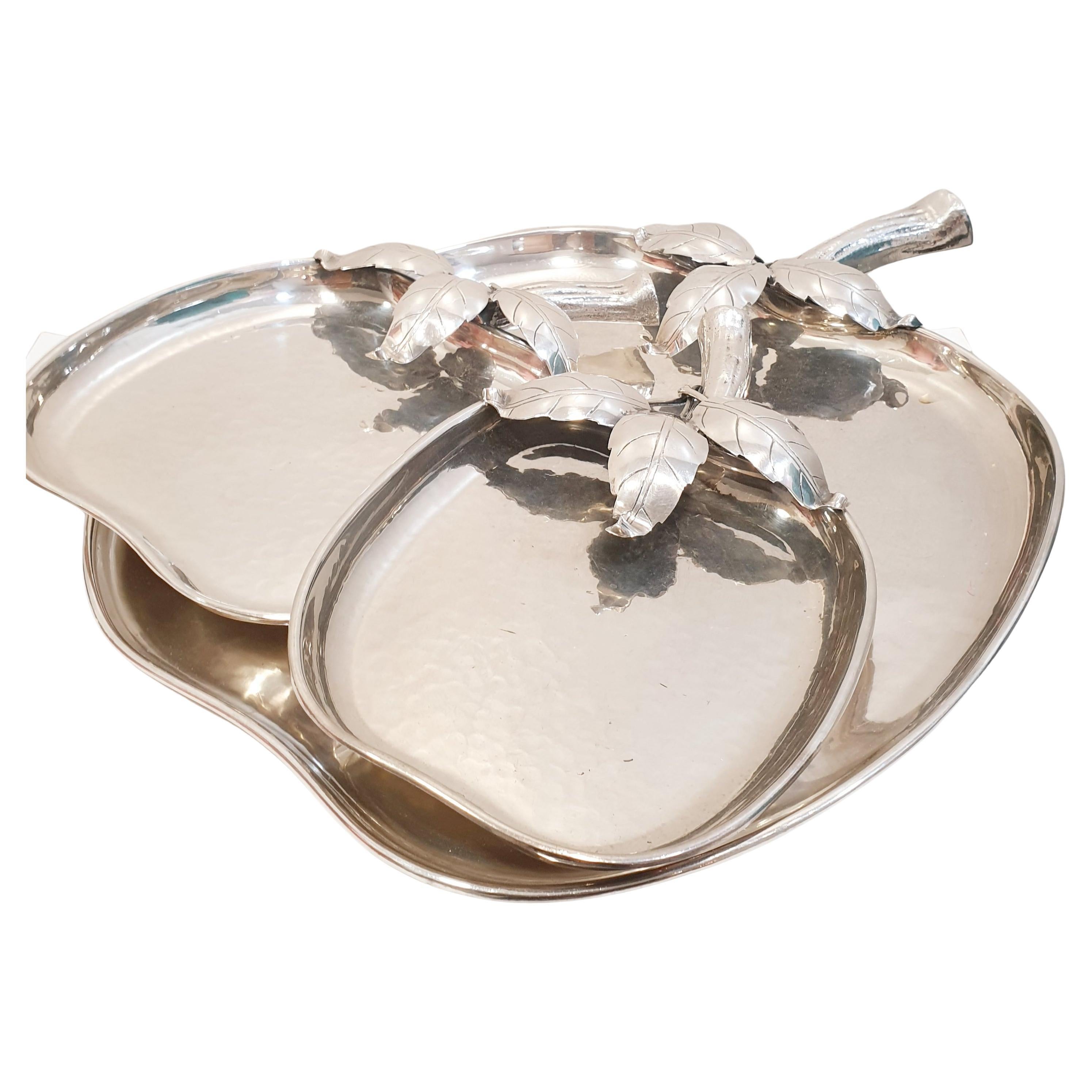 French Vintage Apple Flat Tray Silver Plated Almazan Made in Spain 1960´s For Sale