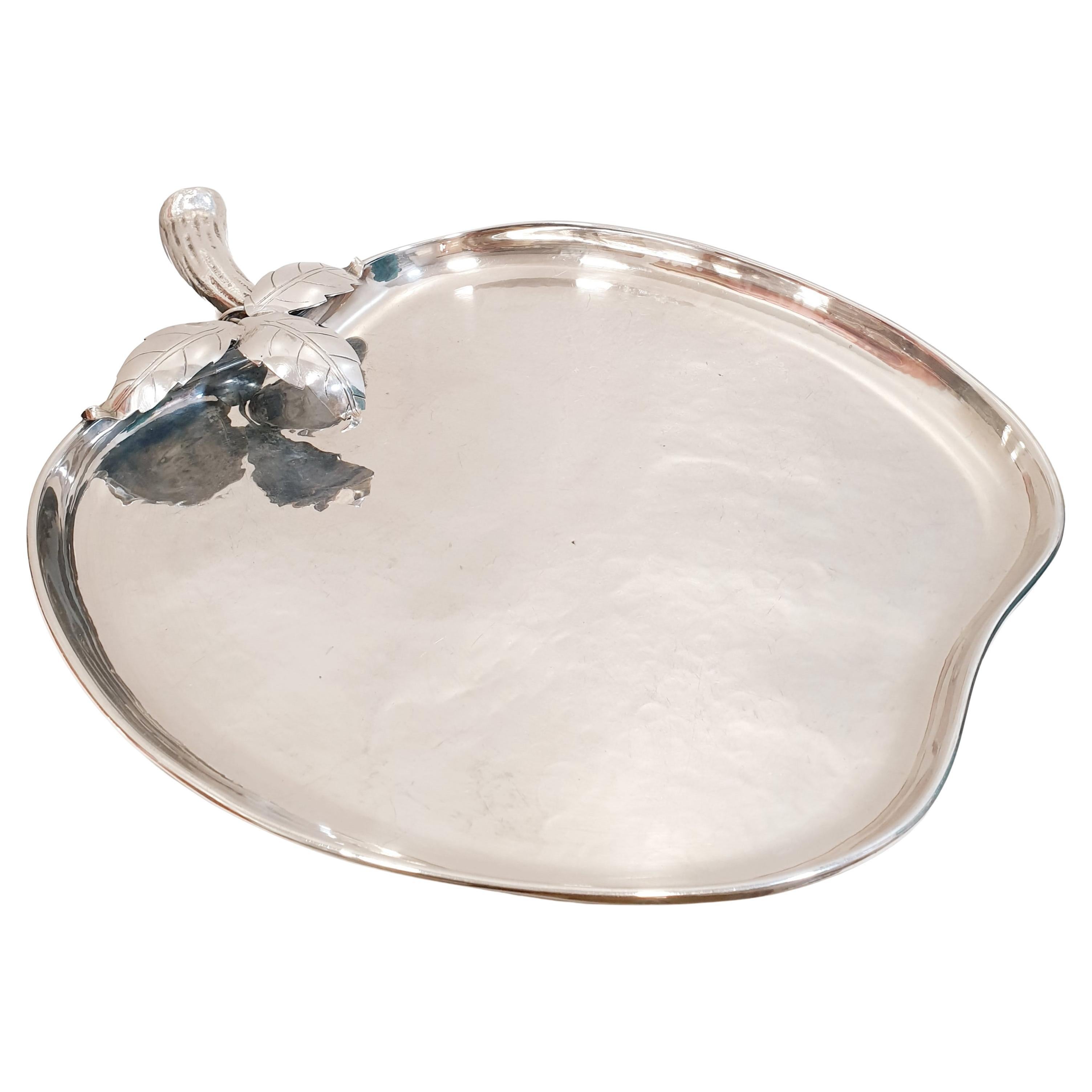 Hand-Crafted Vintage Apple Flat Tray Silver Plated Almazan Made in Spain 1960´s For Sale