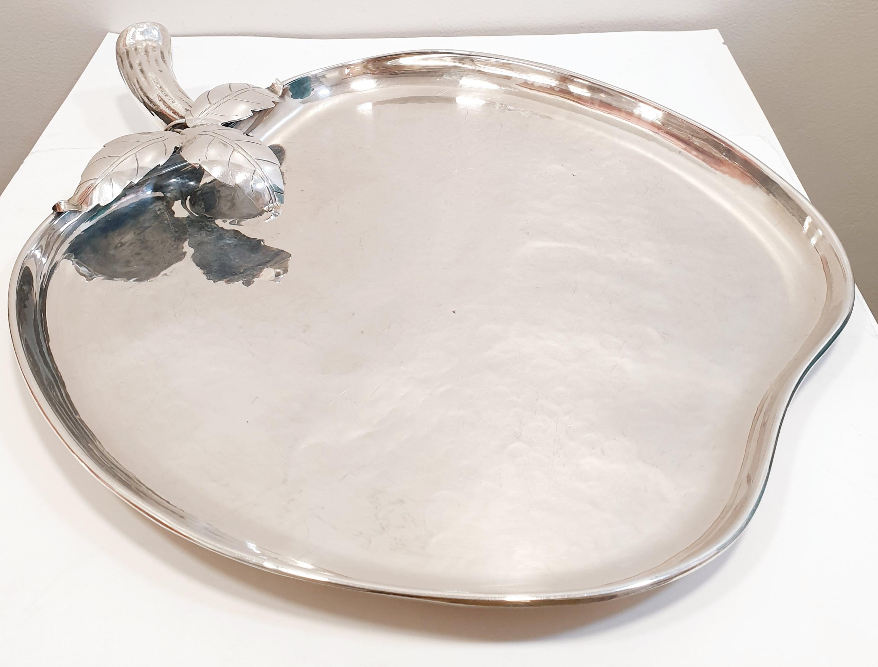 Vintage Apple Flat Tray Silver Plated Almazan Made in Spain 1960´s In Fair Condition For Sale In BILBAO, ES