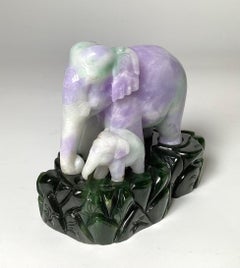 Vintage Apple Green and Lavender Jadeite Elephant on Stand