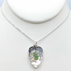 Vintage Apple Green Burmese Jadeite Jade Spider on a Leaf 8K White Gold Pendant