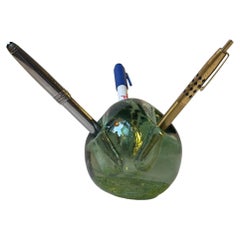 Vintage Apple Pen-Holder in Green Hand-Blown Glass, 1970s