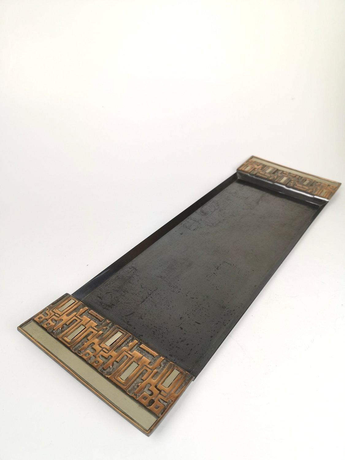 Metal Vintage Applied Arts Tray by Sándor Móga from the 70s For Sale