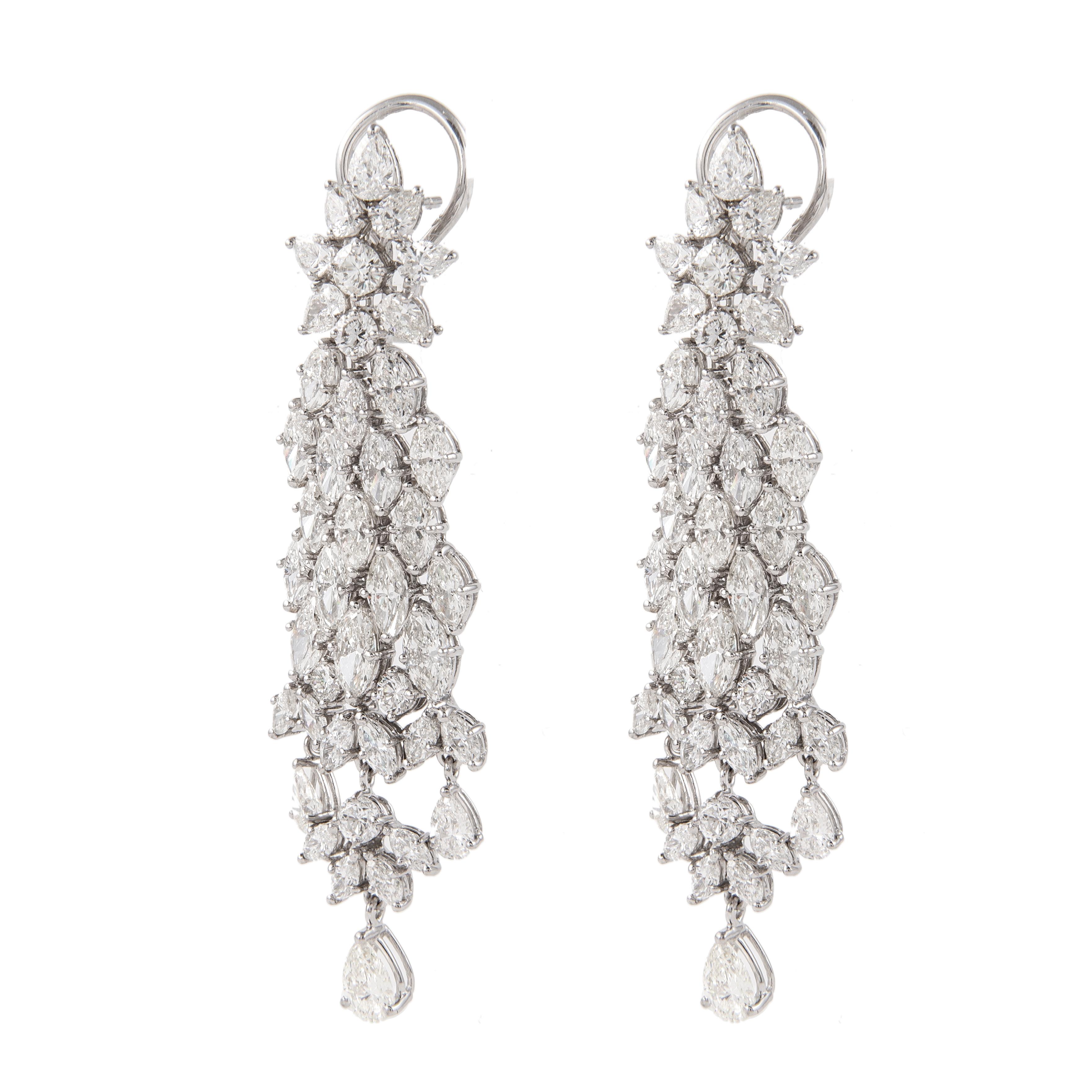 Contemporary Vintage Apx 15.80ct Pear, Round, & Marquise Diamond Chandelier Earrings For Sale