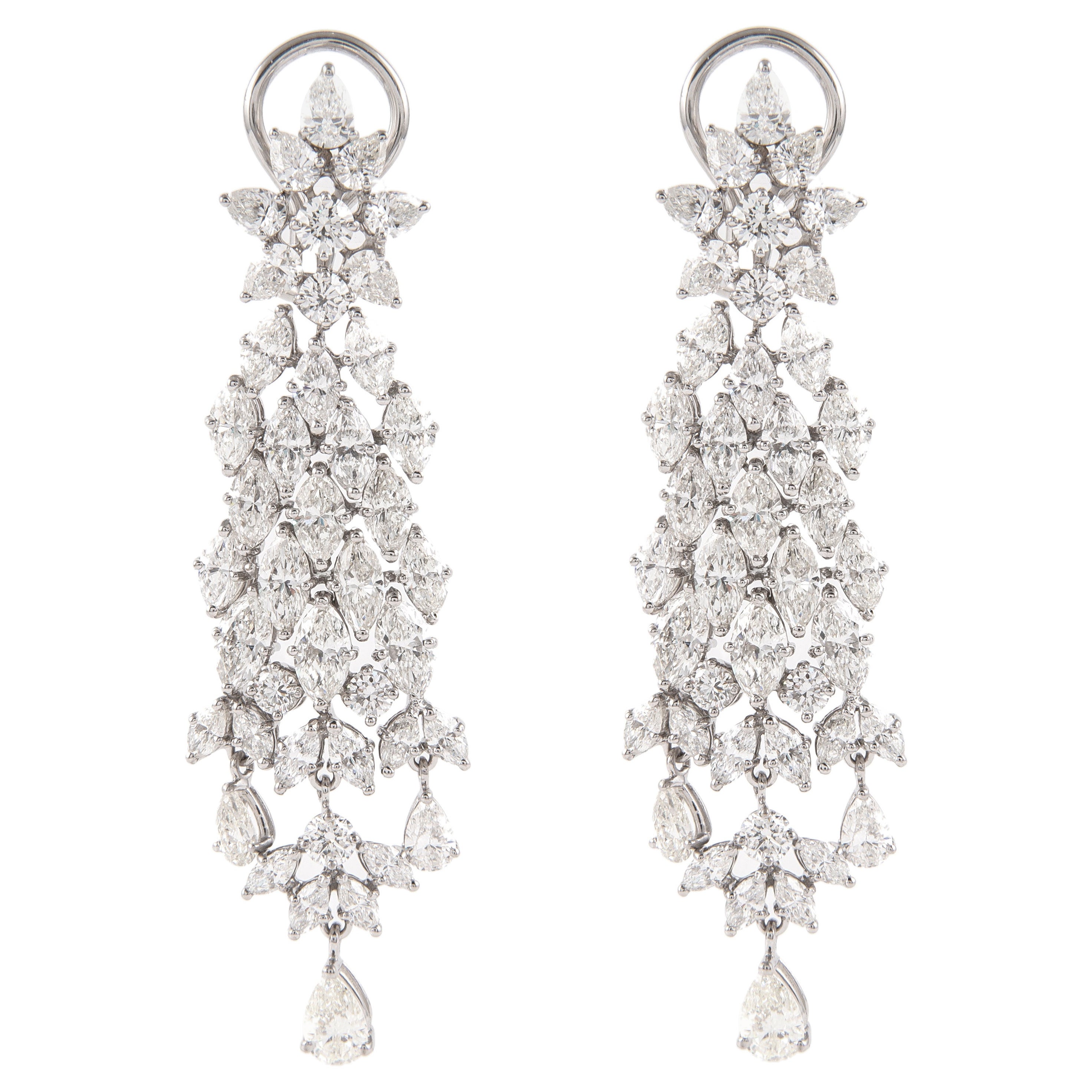 Vintage Apx 15,80ct Pendientes araña de diamantes pera, redondos y marquesa