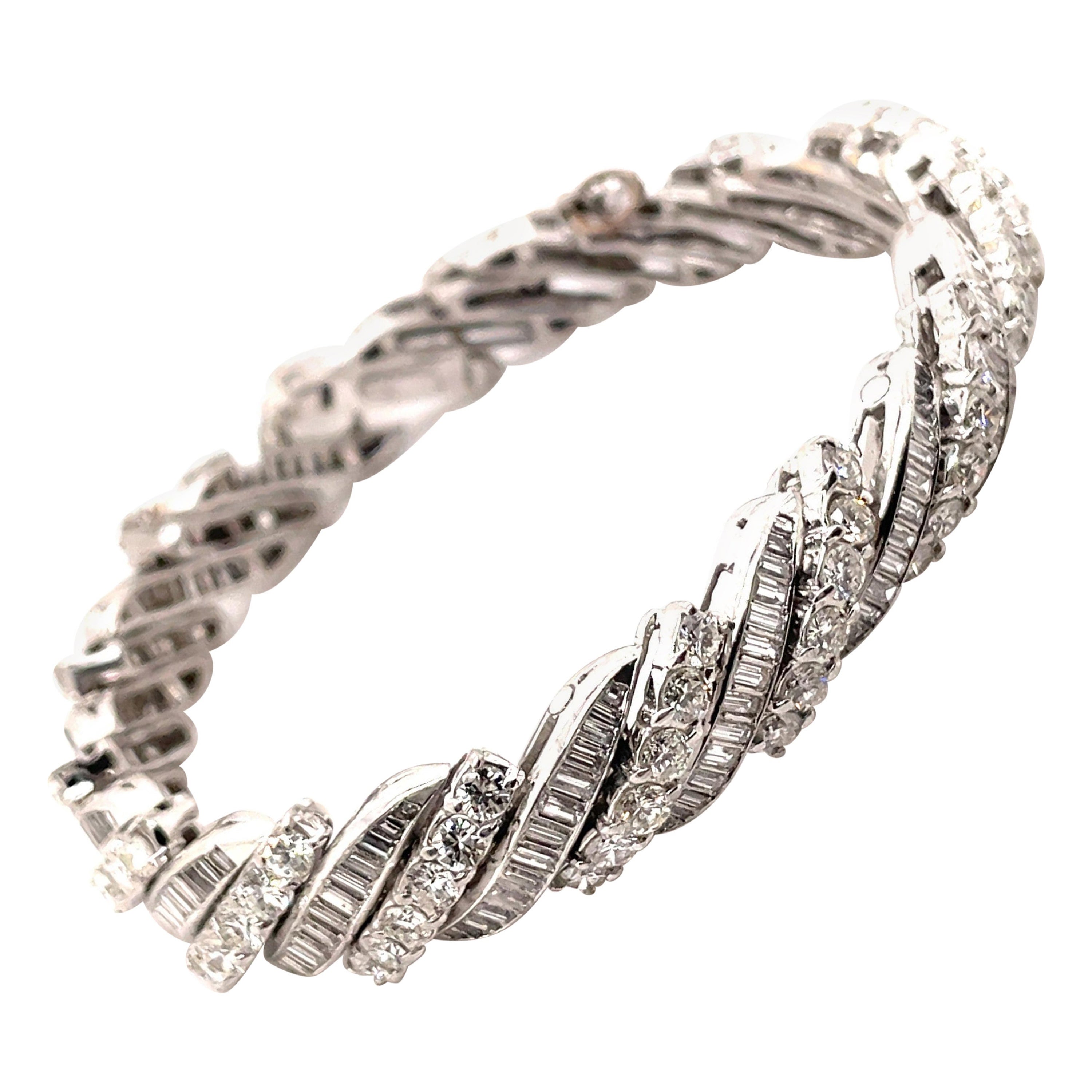 Platin-Armband, Vintage, ca. 17,40 Karat runder und Baguette-Diamant, Platin