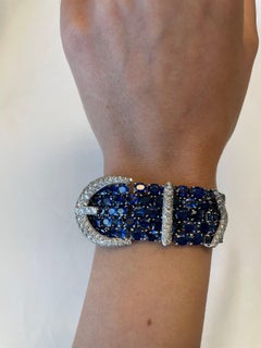 Vintage Apx 57.50ct Sapphire & Diamond Buckle Bracelet White Gold