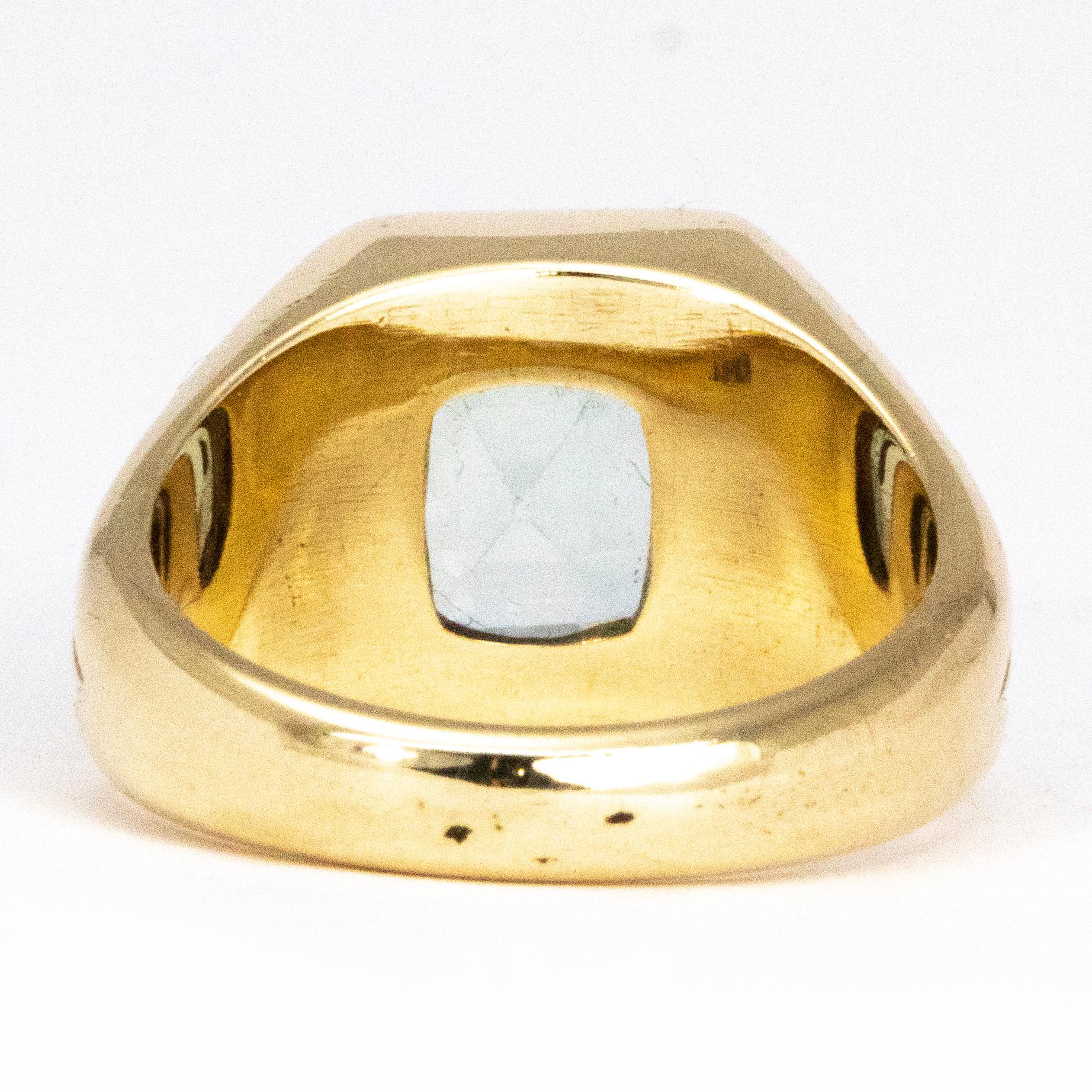 Modern Vintage Aqua and 9 Carat Gold Ring