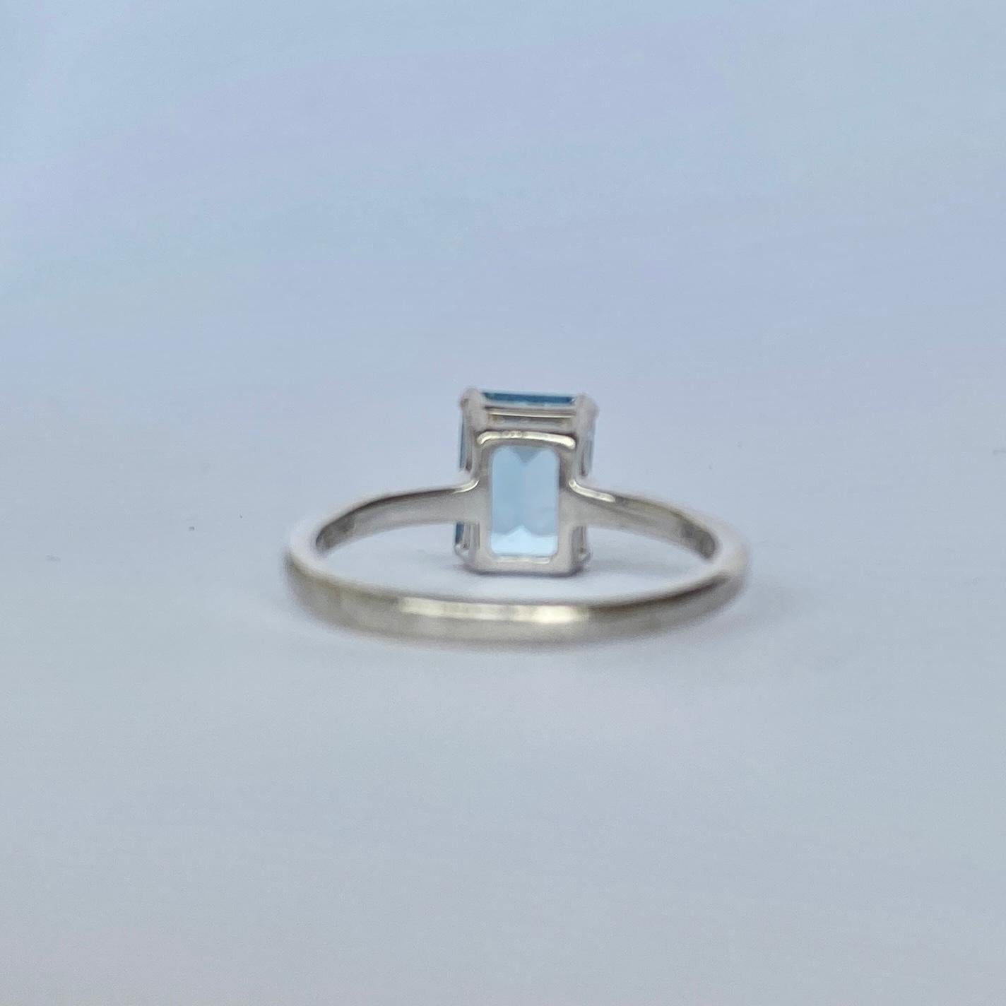 Modern Vintage Aqua and 9 Carat Gold Solitaire Ring For Sale