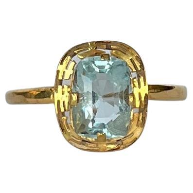 Vintage Aqua and 9 Carat Gold Ring For Sale at 1stDibs