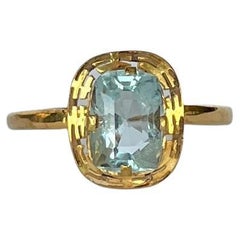 Vintage Aqua and 9 Carat Gold Solitaire Ring