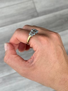 Vintage Aqua and 9 Carat Gold Three-Stone Ring