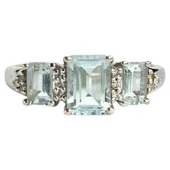 Vintage Aqua and 9 Carat White Gold Three-Stone Ring