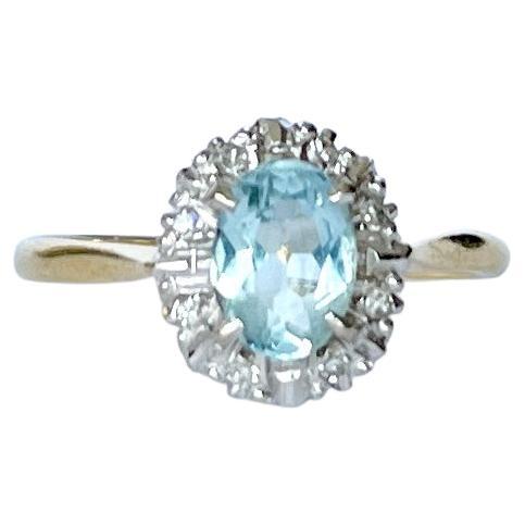 Vintage Aquamarine and Diamond 10 Carat Gold Cluster Ring For Sale