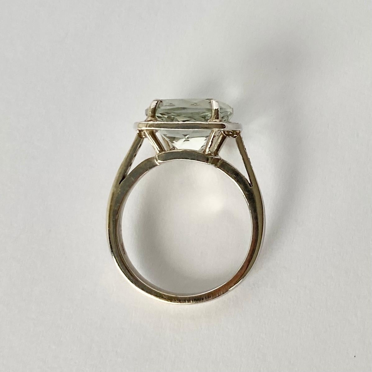 Round Cut Vintage Aqua and Diamond 14 Carat White Gold Cluster Ring