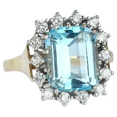 Vintage Aqua and Diamond 18 Carat Gold and Platinum Cluster Ring