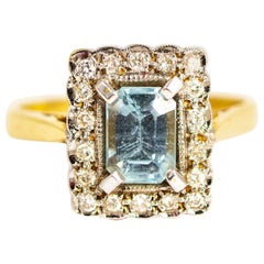 Vintage Aqua and Diamond 18 Carat Gold Cluster Ring