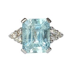 Vintage Aqua and Diamond 18 Carat Gold Cocktail Ring