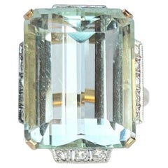 Vintage Aquamarine and Diamond 18 Carat Gold Cocktail Ring