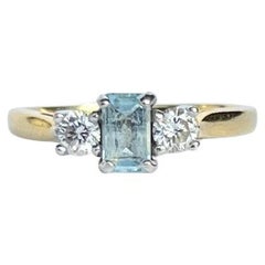 Vintage-Ring mit drei Steinen, Aqua und Diamant 18 Karat Gold 