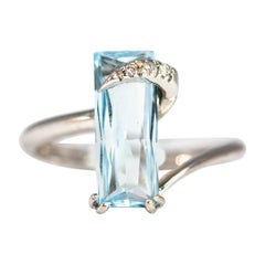Vintage Aqua and Diamond 18 Carat White Gold Cocktail Ring