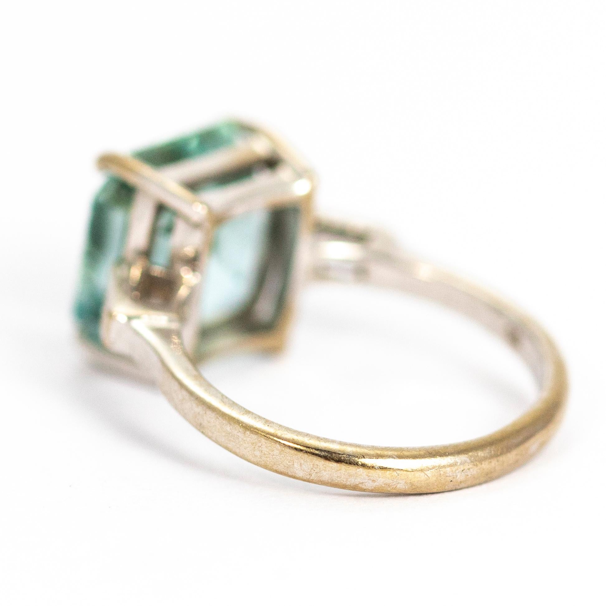 Modern Vintage Aqua and Diamond 18 Carat White Gold Ring