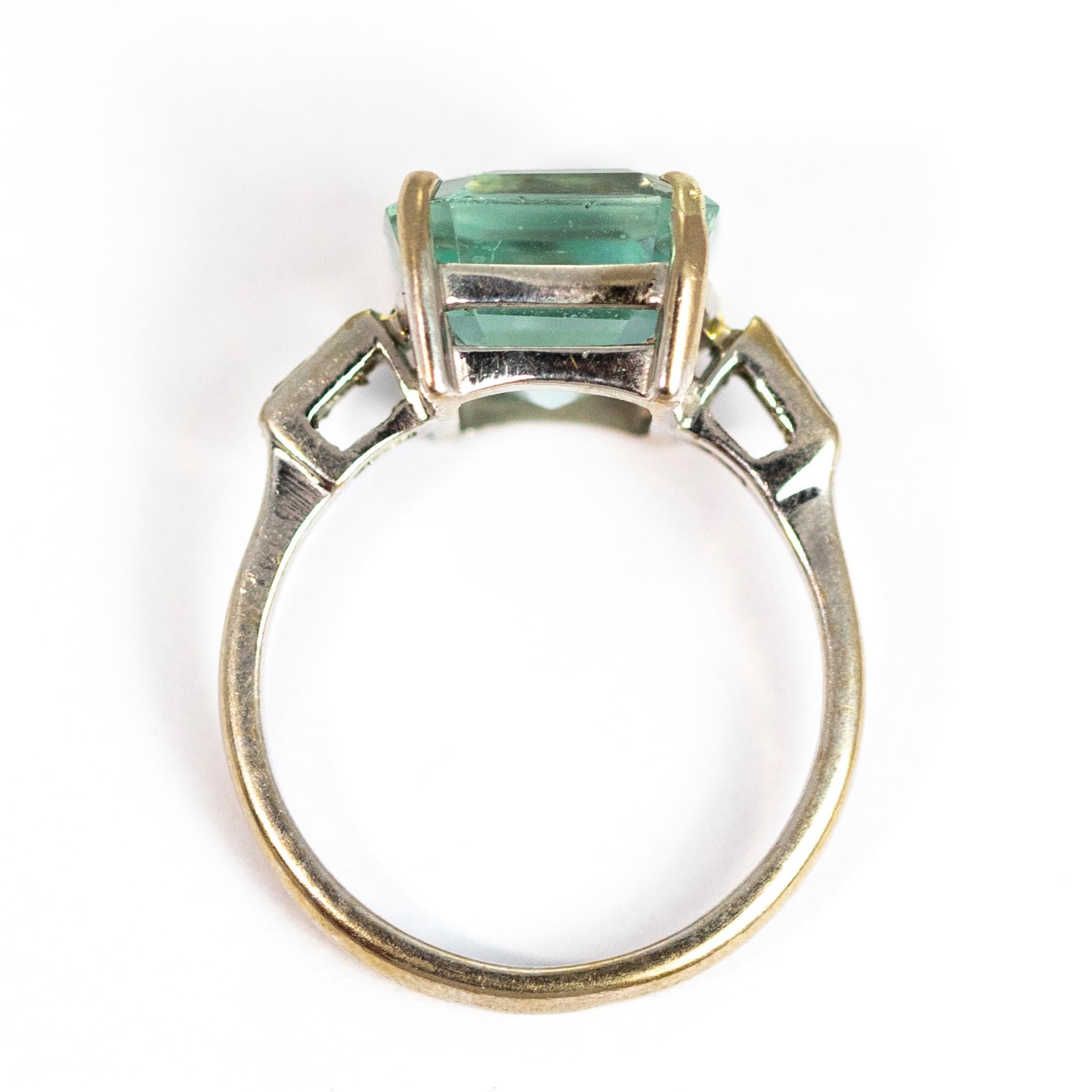 Vintage Aqua and Diamond 18 Carat White Gold Ring 2