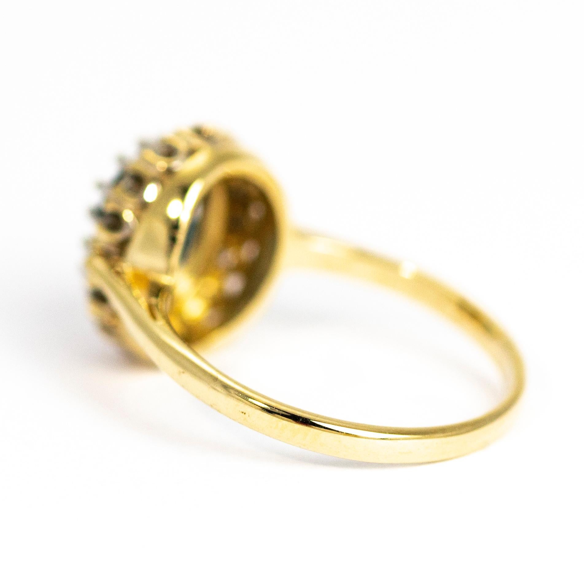 Modern Vintage Aqua and Diamond 9 Carat Gold Cluster Ring