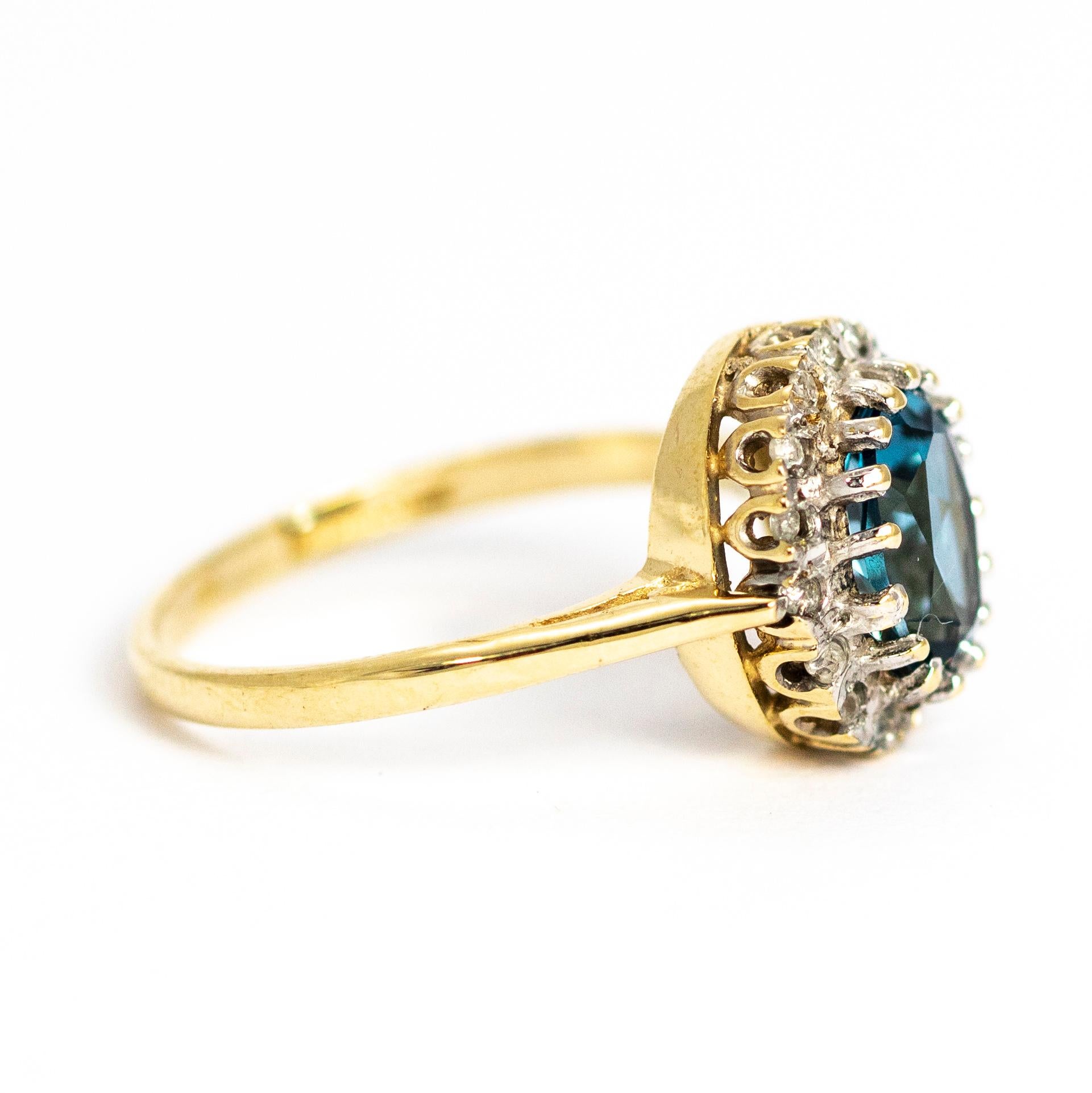 Women's Vintage Aqua and Diamond 9 Carat Gold Cluster Ring
