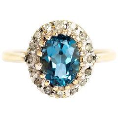 Vintage Aqua and Diamond 9 Carat Gold Cluster Ring