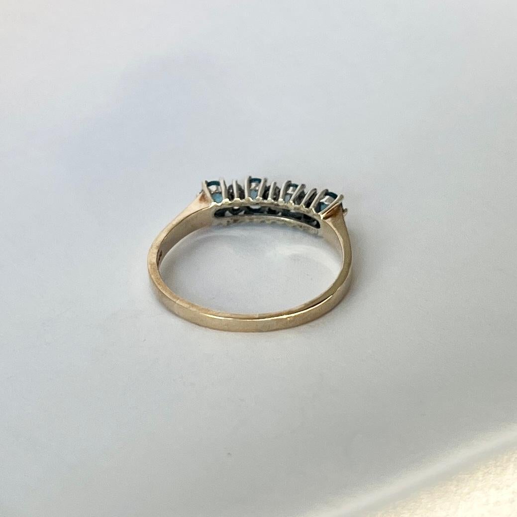 Women's Vintage Aqua and Diamond 9 Carat Gold Four-Stone Ring For Sale