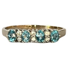 Vintage Aqua and Diamond 9 Carat Gold Four-Stone Ring