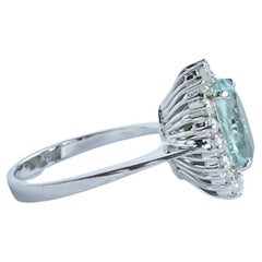 Vintage Aqua and Diamond Platinum Cluster Ring