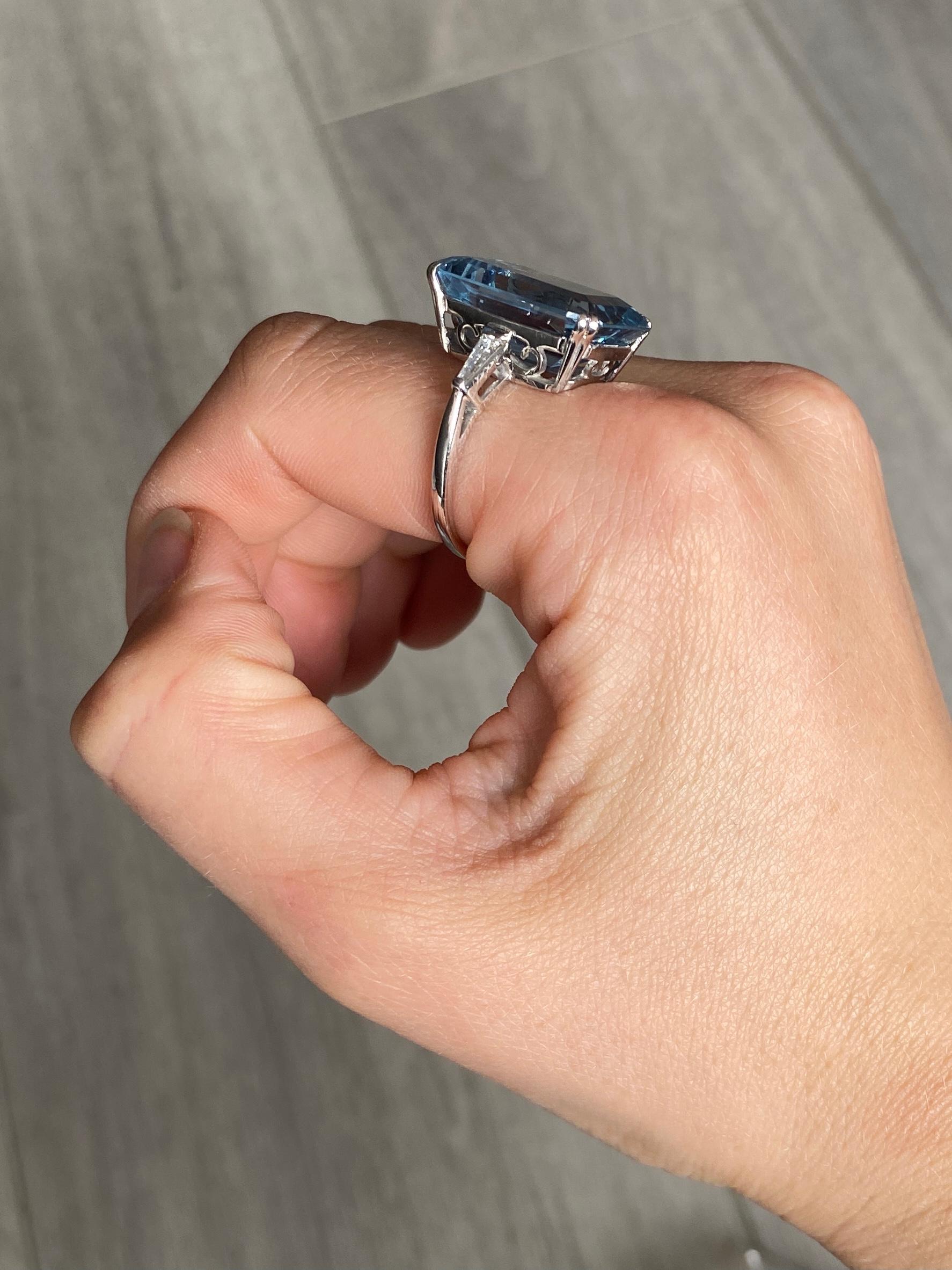 Women's Vintage Aqua and Diamond Platinum Cocktail Ring