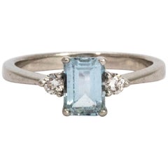 Vintage Aqua and Diamond Platinum Ring