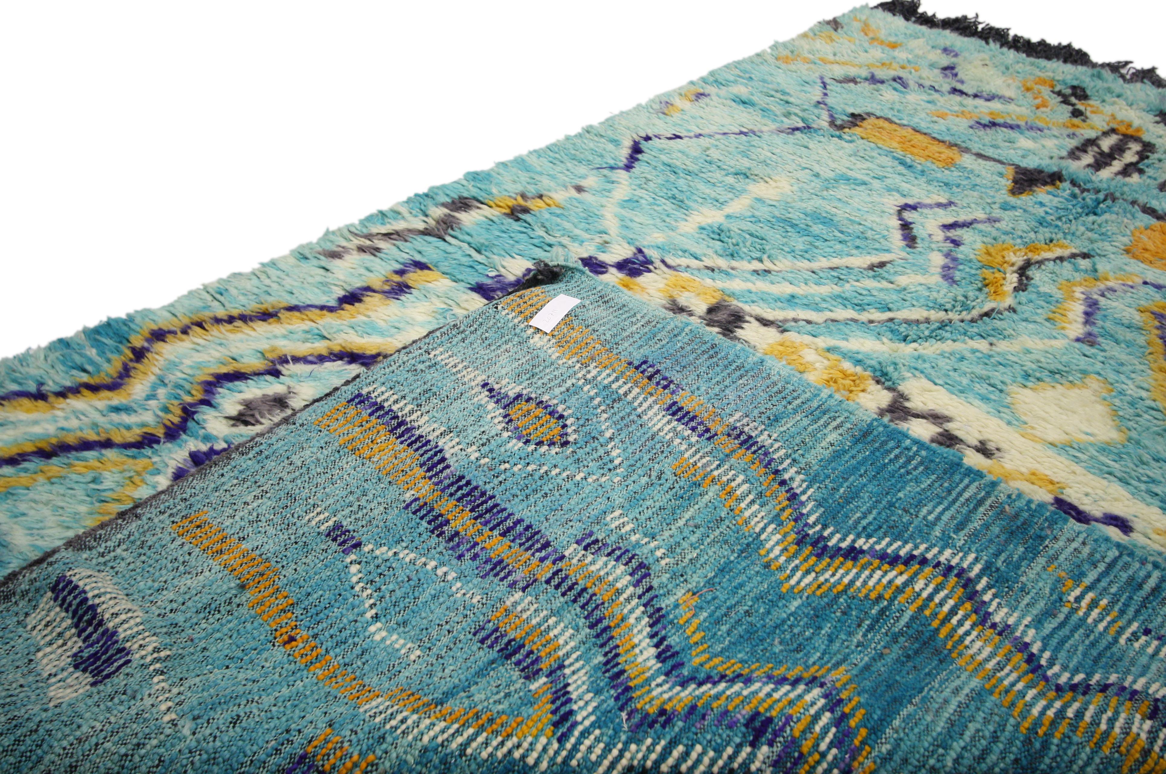 Bohème Tapis marocain Boujad bleu aqua vintage en vente