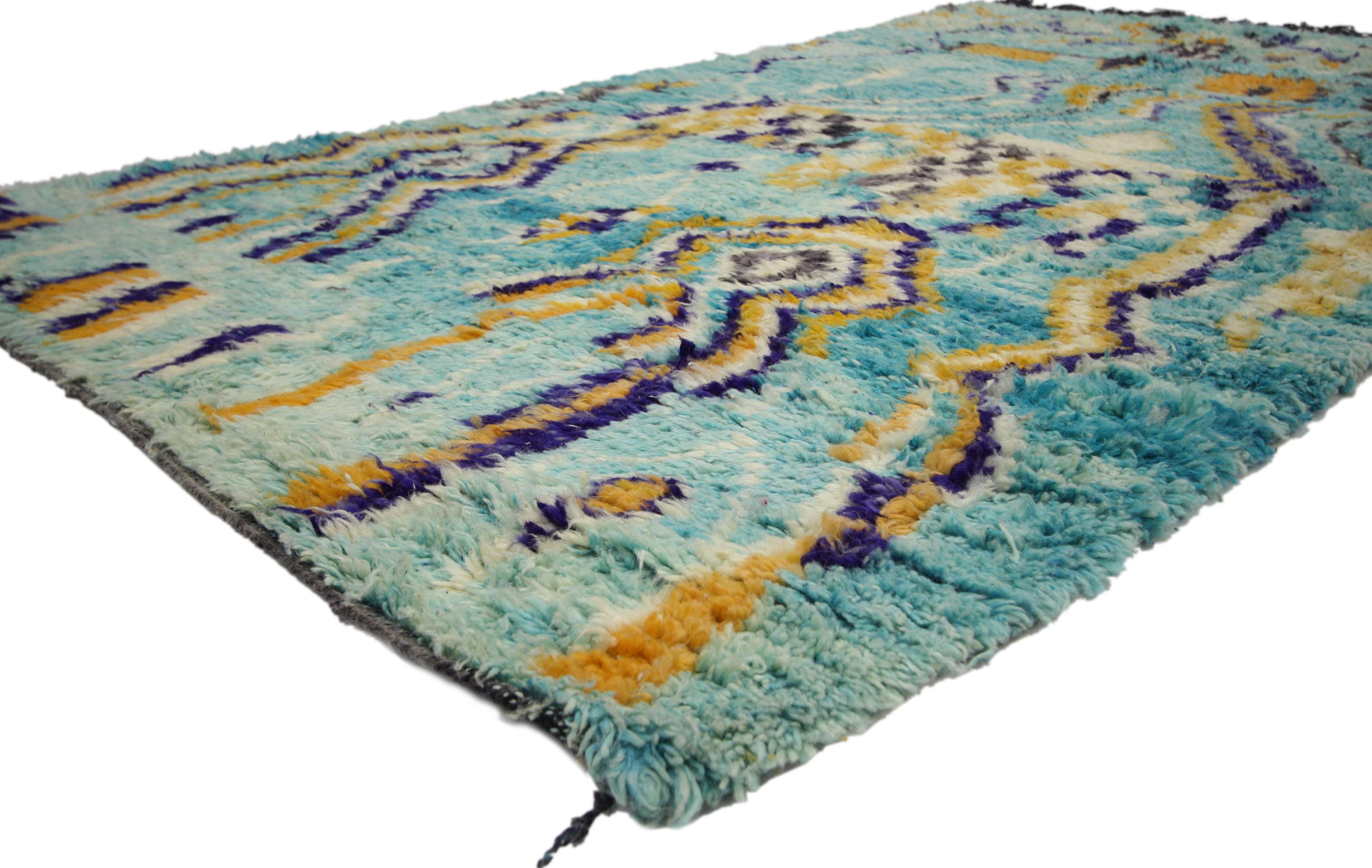 Vintage Aqua Blau Boujad Marokkanischer Teppich (20. Jahrhundert) im Angebot