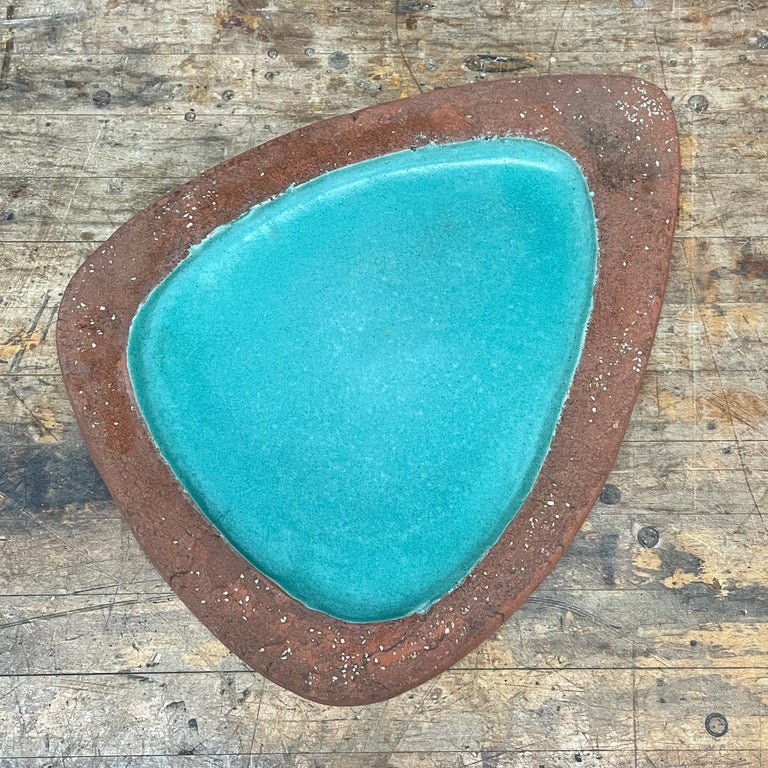 Vintage Aqua Blue Organic Stoneware Table Dish like California Barbara