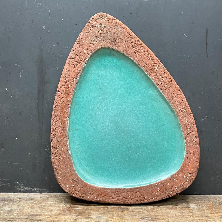 Vintage Aqua Blue Organic Stoneware Table Dish like California Barbara