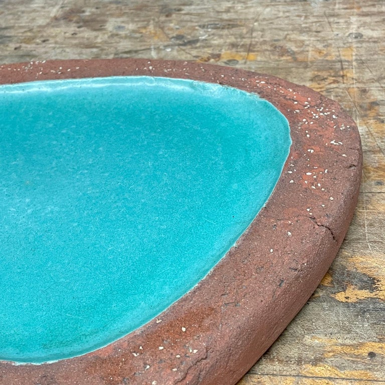 Vintage Aqua Blue Organic Stoneware Table Dish like California Barbara