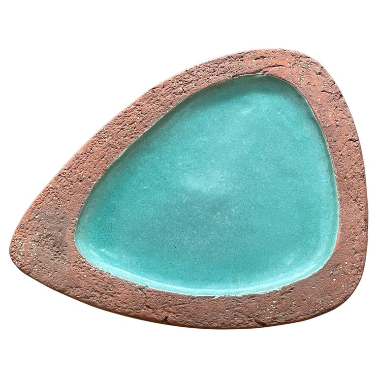 Vintage Aqua Blue Organic Stoneware Table Dish like California Barbara