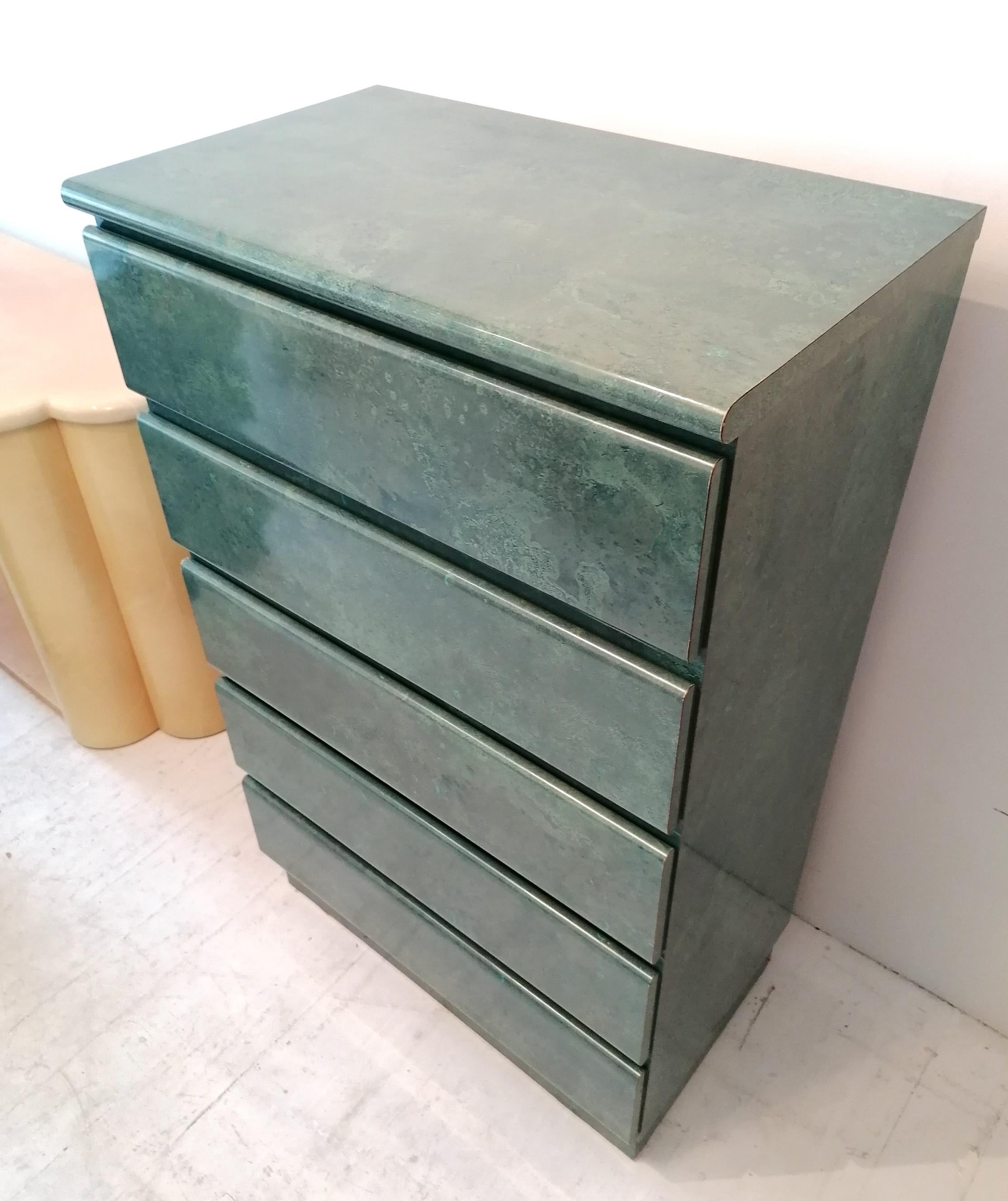 Vintage Aqua / Jade Lacquer Laminate Tall Drawer Cabinet, USA, 1980s For Sale 1